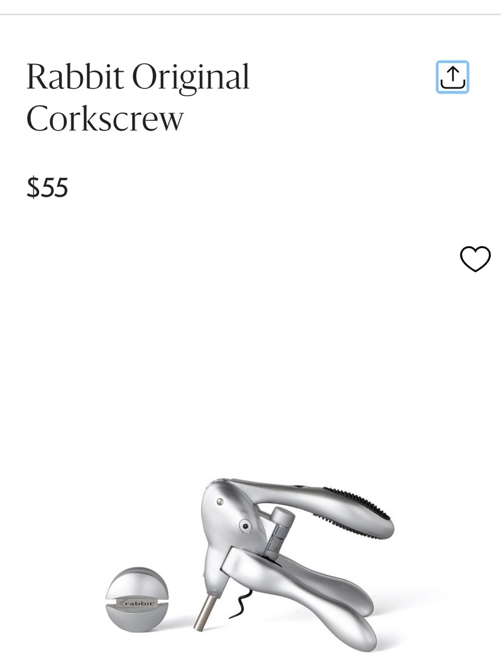 Rabbit Original Corkscrew Wine Opener — Silver